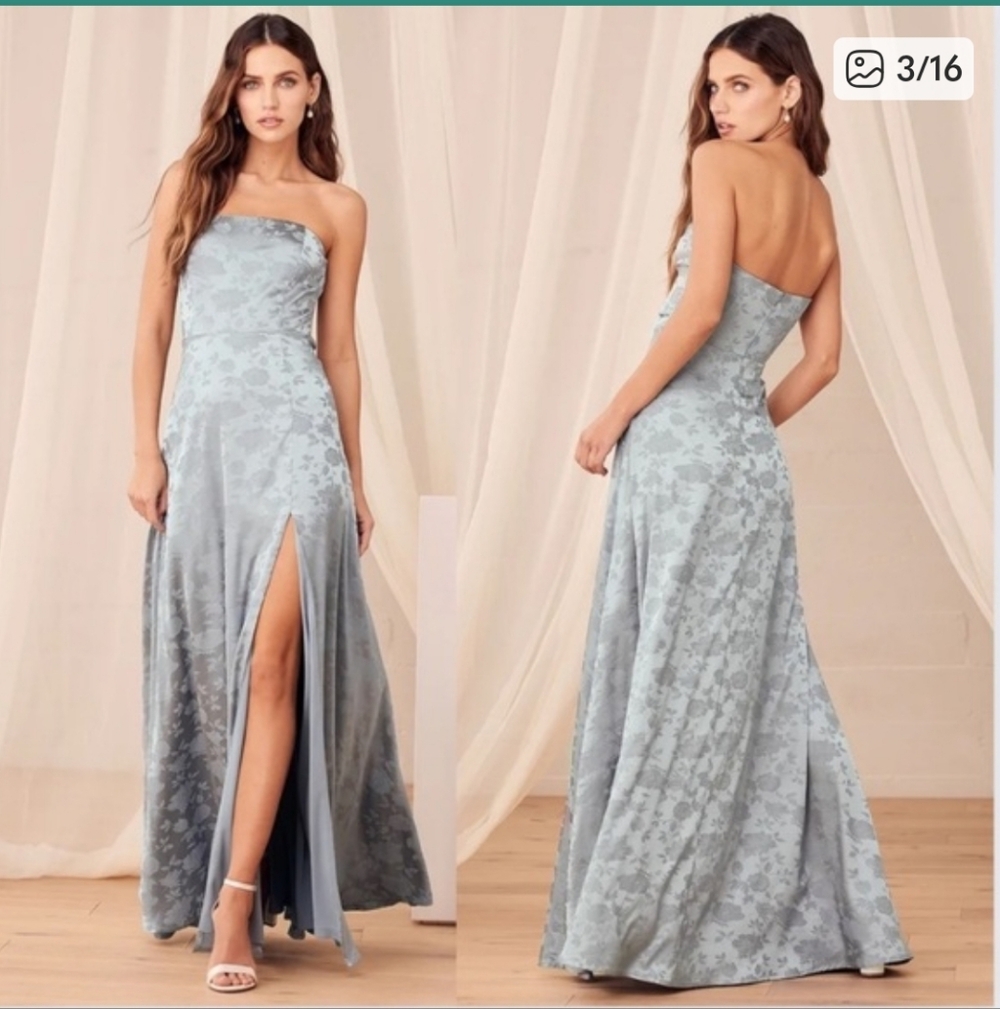Lulus Made to Marvel DustyBlue Satin Strapless Maxi Prom,bridesmaid,wedding dres